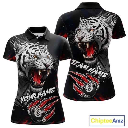 Personalized Tiger 8 Ball Pool Billiard Shirt For Women, Billiard Team Jersey Polo & 1/4 Zip |Red TDM5495