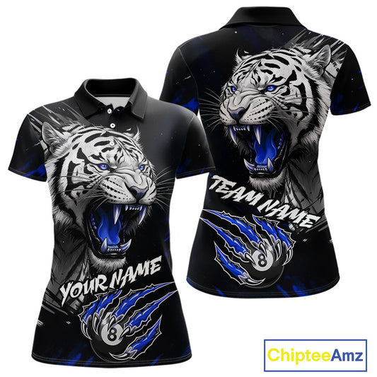 Personalized Tiger 8 Ball Pool Billiard Shirt For Women, Billiard Team Jersey Polo & 1/4 Zip |Blue TDM5496