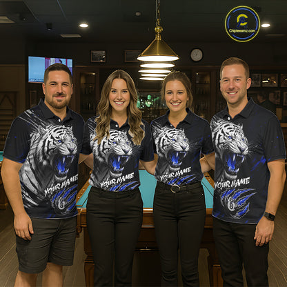 Personalized Tiger 8 Ball Pool Billiard Shirt For Men, Billiard Team Jersey Polo & 1/4 Zip |Blue TDM5496