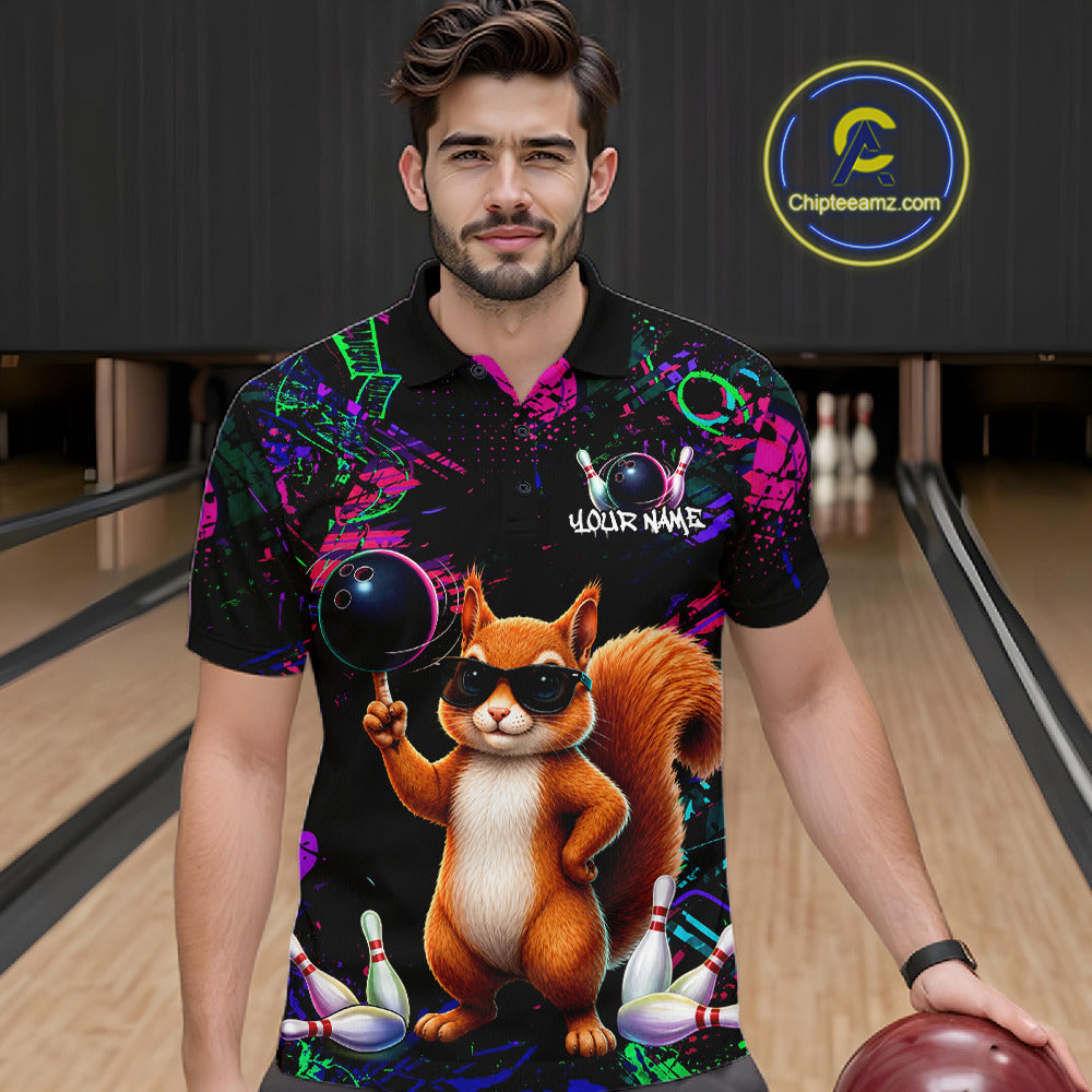 Personalized Funny Squirrel Graffiti Bowling Jersey For Men, Bowling Team Shirts Polo & 1/4 Zip TDM6555