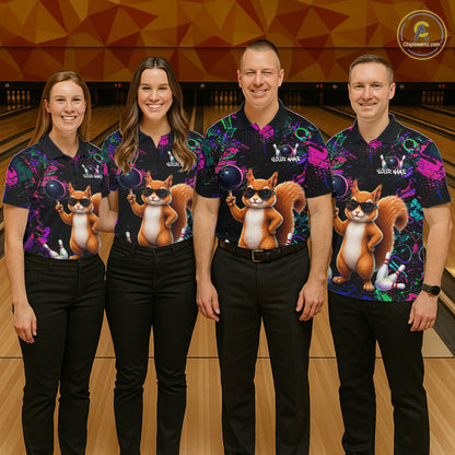 Personalized Funny Squirrel Graffiti Bowling Jersey For Women, Bowling Team Shirts Polo & 1/4 Zip TDM6555