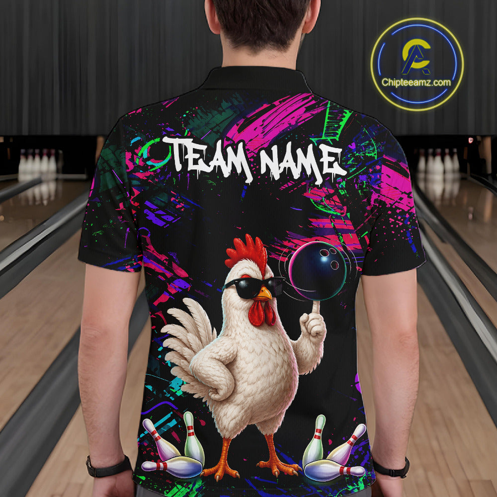 Personalized Funny Chicken Graffiti Bowling Jersey For Men, Bowling Team Shirts Polo & 1/4 Zip TDM6556