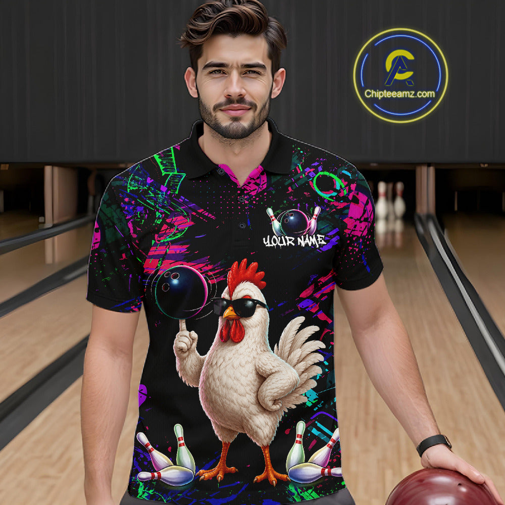 Personalized Funny Chicken Graffiti Bowling Jersey For Men, Bowling Team Shirts Polo & 1/4 Zip TDM6556