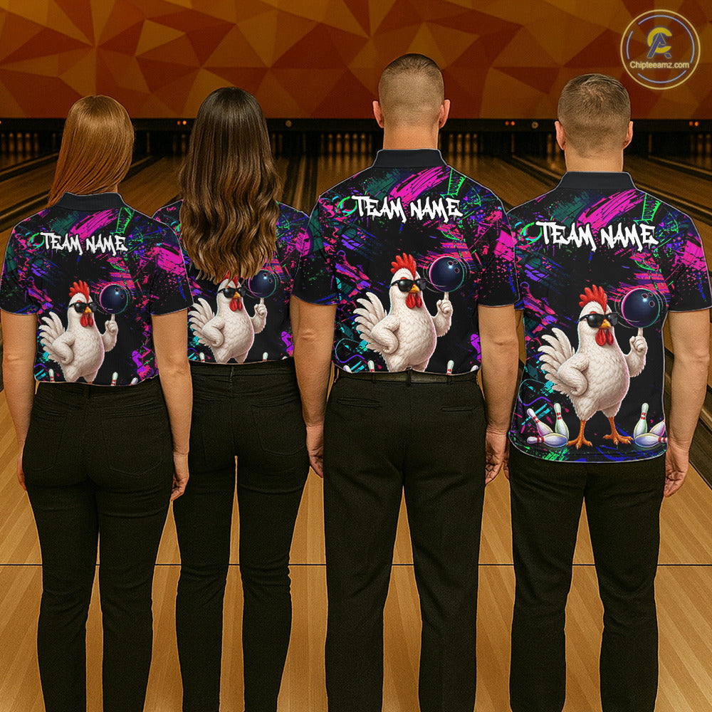 Personalized Funny Chicken Graffiti Bowling Jersey For Women, Bowling Team Shirts Polo & 1/4 Zip TDM6556