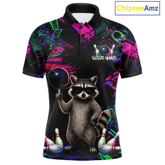 Personalized Funny Raccoon Graffiti Bowling Jersey For Men, Bowling Team Shirts Polo & 1/4 Zip TDM6557
