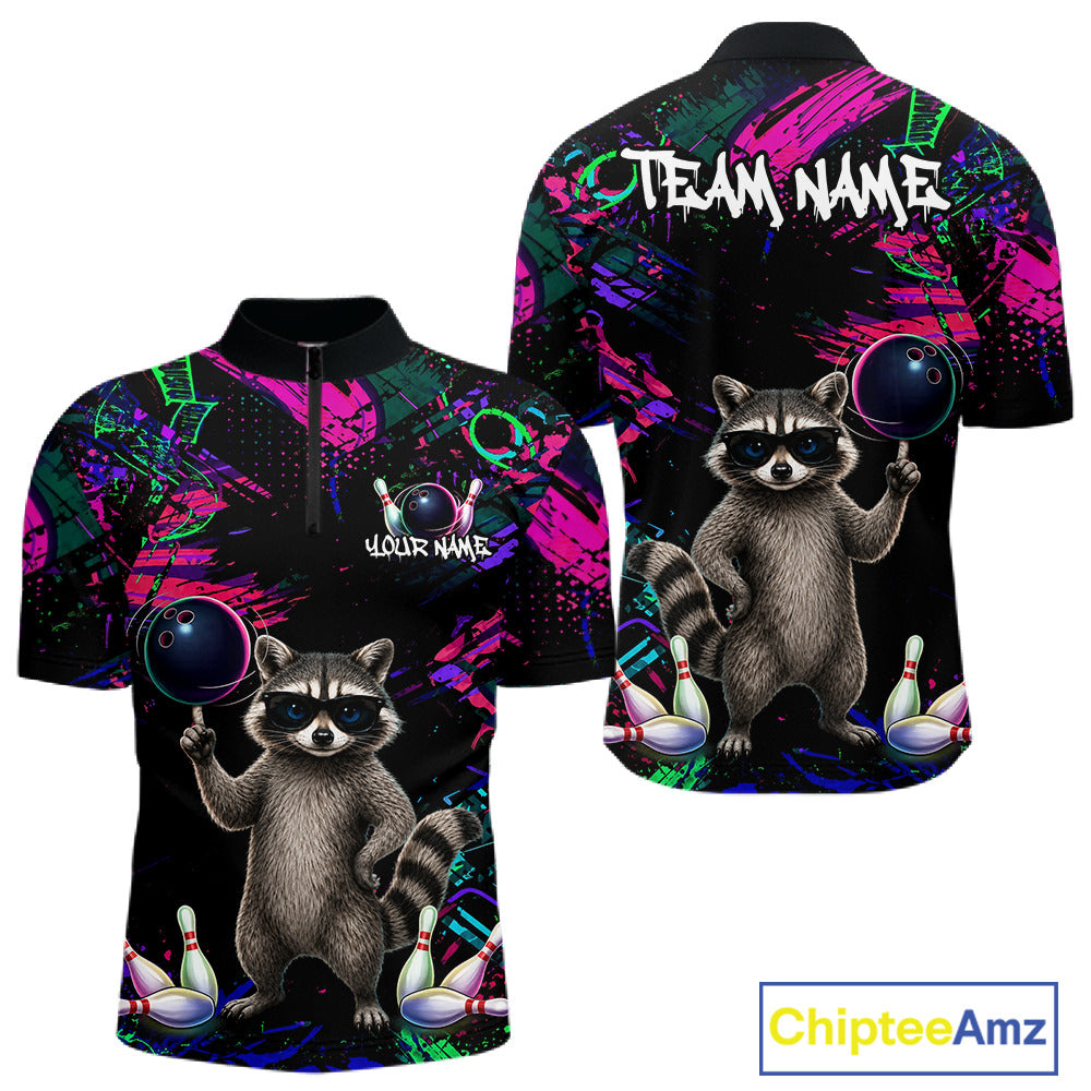 Personalized Funny Raccoon Graffiti Bowling Jersey For Men, Bowling Team Shirts Polo & 1/4 Zip TDM6557