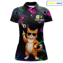 Load image into Gallery viewer, Funny Cat 8 Ball &amp; 9 Ball Graffiti Billiard Shirts For Women Custom Pool Team Jersey Polo &amp; 1/4 Zip TDM6559