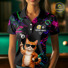 Load image into Gallery viewer, Funny Cat 8 Ball &amp; 9 Ball Graffiti Billiard Shirts For Women Custom Pool Team Jersey Polo &amp; 1/4 Zip TDM6559