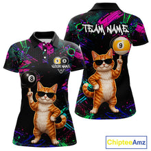 Load image into Gallery viewer, Funny Cat 8 Ball &amp; 9 Ball Graffiti Billiard Shirts For Women Custom Pool Team Jersey Polo &amp; 1/4 Zip TDM6559