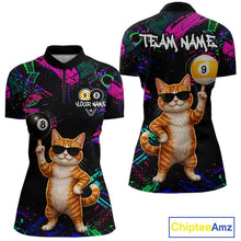 Load image into Gallery viewer, Funny Cat 8 Ball &amp; 9 Ball Graffiti Billiard Shirts For Women Custom Pool Team Jersey Polo &amp; 1/4 Zip TDM6559