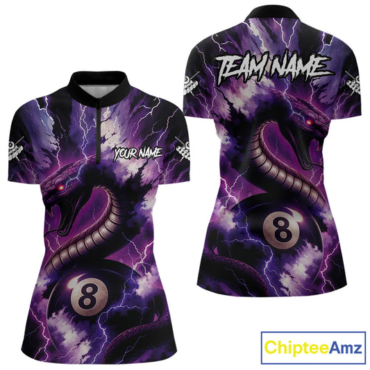 Purple Thunder Lightning Cobra Snake 8 Ball Billiard Shirt For Women Custom Pool Team League Jersey TDM4838