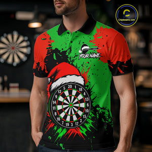 Funny Green And Red Splash Santa Christmas Darts Shirt For Men Custom Xmas Gifts Darts Jersey TDM4847
