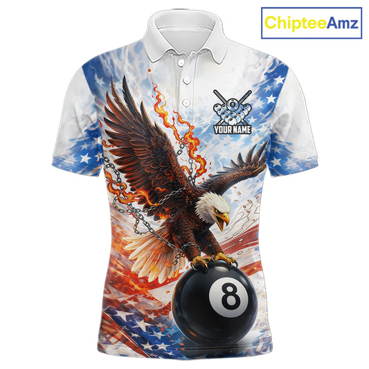 American Flag Eagle 8 Ball Billiard Shirt For Men Custom Patriotic Pool Team Jersey Polo & 1/4 Zip TDM6156