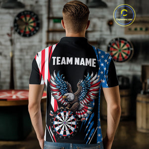 Personalized American Flag Eagle Patriotic Darts Shirt For Men Custom Darts Jersey Polo & 1/4 Zip TDM4859