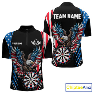 Personalized American Flag Eagle Patriotic Darts Shirt For Men Custom Darts Jersey Polo & 1/4 Zip TDM4859
