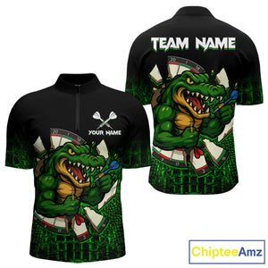 Black And Green Funny Alligator Darts Shirt For Men Custom Darts Jersey Team Polo & 1/4 Zip TDM4877