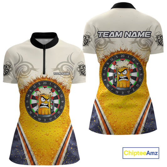 Funny Yellow Angry Beer Darts Shirt For Women Custom Darts Jersey Team Polo & Quarter Zip TDM5569