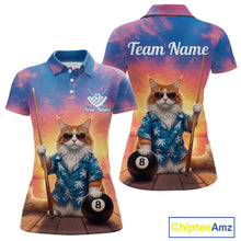 Load image into Gallery viewer, Personalized Funny Cat Sunset Billiard Shirt For Women Custom 8 Ball Pool Team Jersey Polo &amp; 1/4 Zip TDM6414