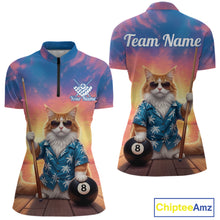 Load image into Gallery viewer, Personalized Funny Cat Sunset Billiard Shirt For Women Custom 8 Ball Pool Team Jersey Polo &amp; 1/4 Zip TDM6414
