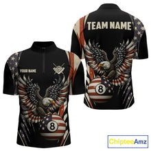 Load image into Gallery viewer, Personalized Vintage American Flag Eagle Billiard Shirt For Men, Patriotic 8 Ball Pool Team Jersey TDM5313