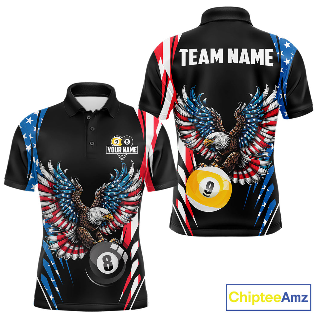 American Flag Eagle 8 Ball & 9 Ball Billiard Shirt For Men Custom Patriotic Pool Team Jersey TDM5314