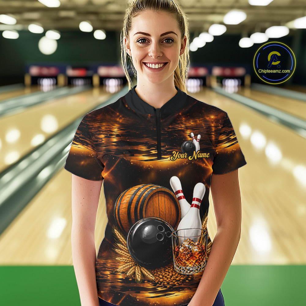 Personalized Vintage Bourbon Bowling Shirt For Women, Funny Bowling Jersey Team Polo & 1/4 Zip TDM6420