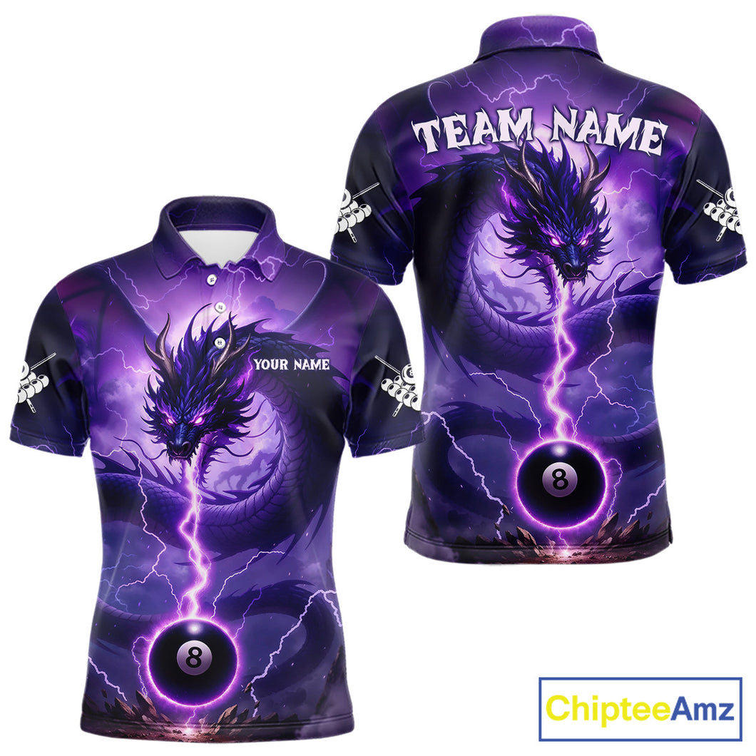 Purple 8 Ball Lightning Dragon Billiard Jersey For Men Custom Pool Team Shirt Polo & 1/4 Zip TDM5114