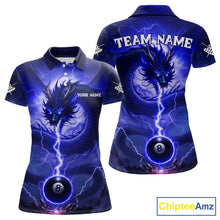 Load image into Gallery viewer, Blue 8 Ball Lightning Dragon Billiard Jersey For Women Custom Pool Team Shirt Polo &amp; 1/4 Zip TDM5115
