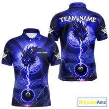Load image into Gallery viewer, Blue 8 Ball Lightning Dragon Billiard Jersey For Men Custom Pool Team Shirt Polo &amp; 1/4 Zip TDM5115