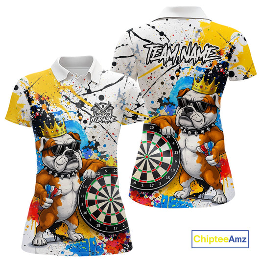 Funny Bulldog Colorful Darts Shirt For Women Custom Darts Jersey Team Polo & 1/4 Zip, Darts Gifts TDM5838