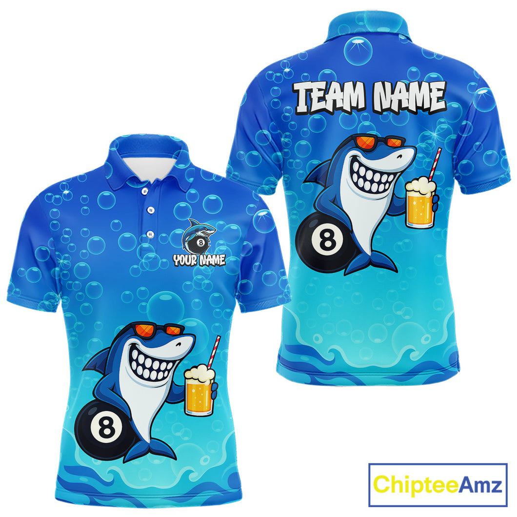 Blue Funny Shark 8 Ball Billiard Shirts For Men Custom Pool Team Shirt, Billiard Polo & 1/4 Zip TDM5134