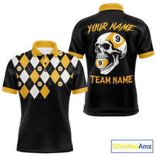 Load image into Gallery viewer, Personalized 9 Ball Skull Argyle Pattern Men&#39;s Billiard Shirts, 9 Ball Team Shirts Billiard Jersey TDM5137