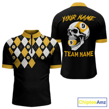 Load image into Gallery viewer, Personalized 9 Ball Skull Argyle Pattern Men&#39;s Billiard Shirts, 9 Ball Team Shirts Billiard Jersey TDM5137