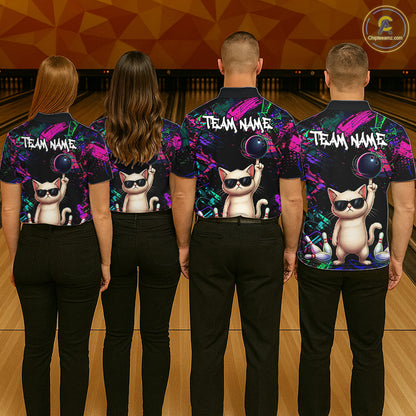 Custom Funny Cat Graffiti Bowling Shirt For Men, Personalized Bowling Team Jersey Polo & 1/4 Zip TDM6455