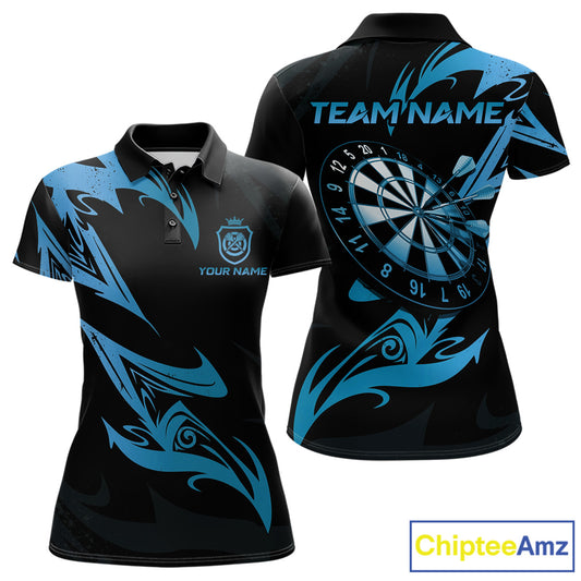 Black And Blue Dartboard Tribal Darts Polo & 1/4 Zip Custom Darts Shirt For Women, Darts Jersey TDM5368