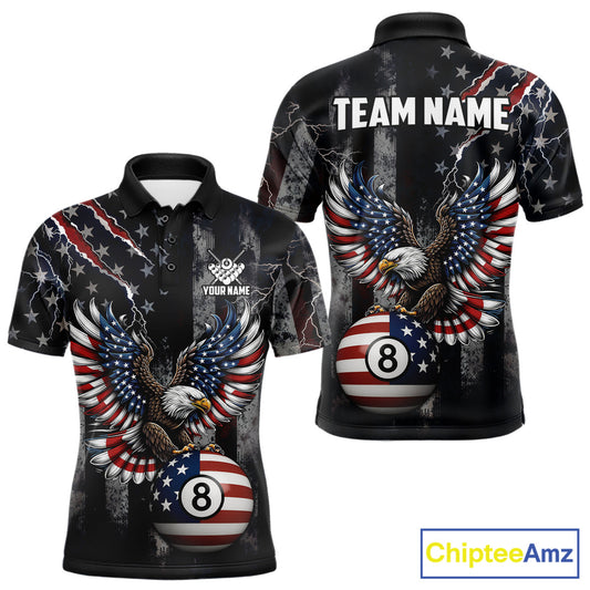 Grunge American Flag Eagle Patriotic Billiard Shirt For Men Custom 8 Ball Pool Team Jersey TDM5379