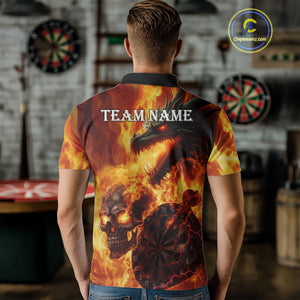 Personalized Orange Flaming Dragon And Skull Darts Shirt For Men Custom 3D Fire Darts Team Jersey TDM4958
