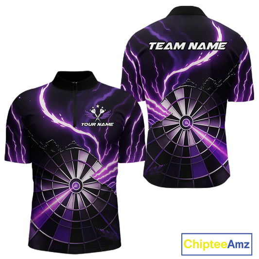 Personalized Purple Lightning Mens Dart Shirts Custom Glowing Darts Team Jersey Polo & 1/4 Zip TDM5159