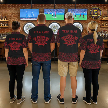 Black And Red Custom Tribal Darts Shirt For Women, Personalized Darts Jersey Team Polo & Quarter Zip TDM5391