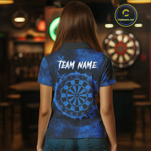 Load image into Gallery viewer, Black And Blue Grunge Skull Butterflies Darts Shirt For Women Custom Dart Jersey Team Polo &amp; 1/4 Zip TDM4993