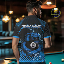 Load image into Gallery viewer, Personalized Blue 8 Ball Lightning Cobra Snake Men&#39;s Billiards Shirts Custom Pool Team Jerseys TDM5198