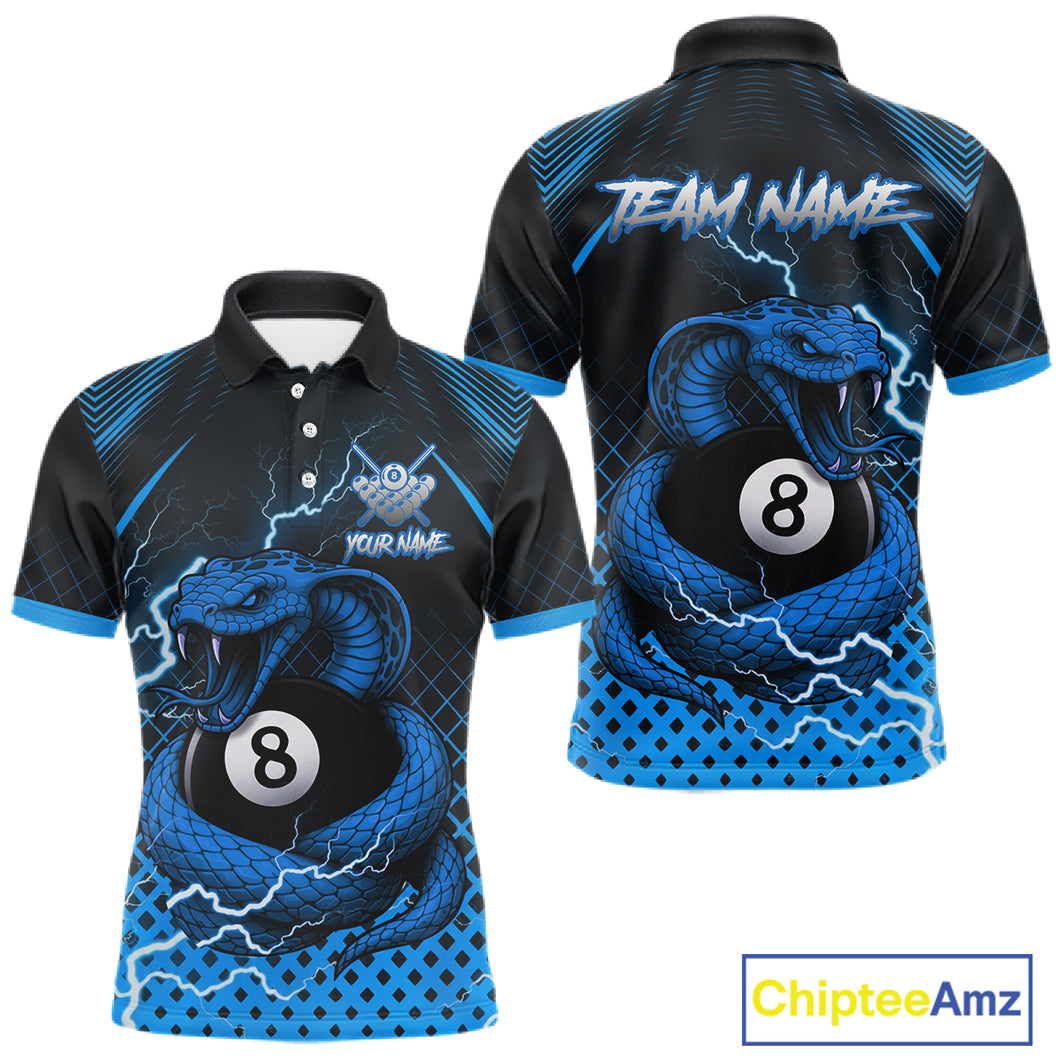 Personalized Blue 8 Ball Lightning Cobra Snake Men's Billiards Shirts Custom Pool Team Jerseys TDM5198