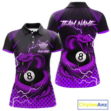 Load image into Gallery viewer, Personalized Purple 8 Ball Lightning Cobra Snake Women&#39;s Billiards Shirts Custom Pool Team Jerseys TDM5199
