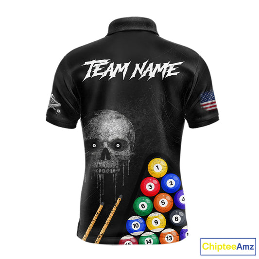 Personalized Grunge Skull Billiard Shirt For Men Custom Pool Team Jersey Polo & 1/4 Zip TDM5920