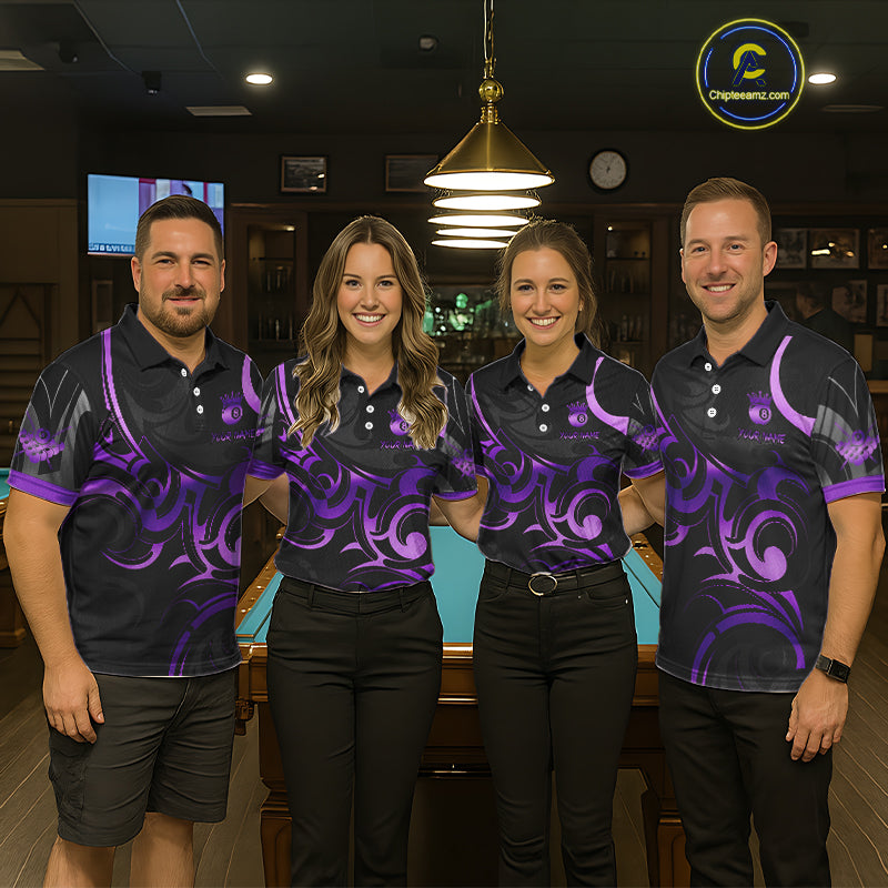 Black And Purple 8 Ball Crown Tribal Billiard Shirt For Women Custom Pool Team Jersey Polo & 1/4 Zip TDM5733