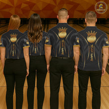 Load image into Gallery viewer, Black And Gold Custom Crown Tribal Bowling Shirt For Women, Bowling Team Jersey Polo &amp; 1/4 Zip TDM6086