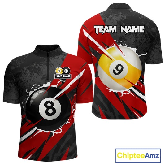 Black And Red 8 Ball & 9 Ball Billiard Shirt For Men Custom Pool Jersey, Billiard Team Shirts TDM5019