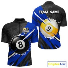 Load image into Gallery viewer, Black And Blue 8 Ball &amp; 9 Ball Billiard Shirt For Men Custom Pool Jersey, Billiard Team Shirts TDM5020