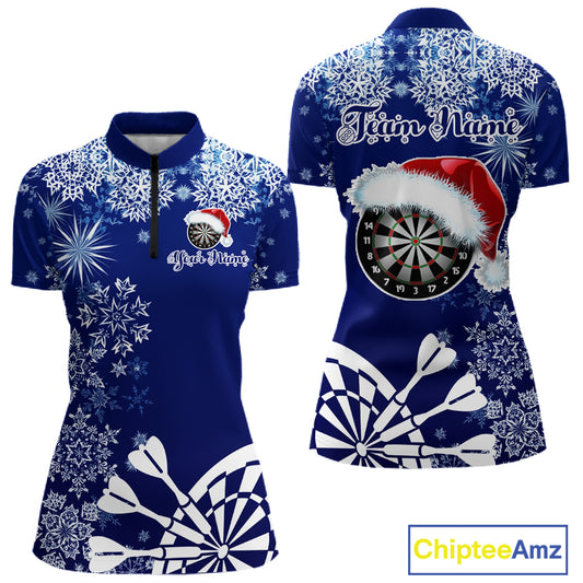 Blue Christmas Snowflake Pattern Darts Shirt For Women Custom Dart Jersey, Xmas Darts Gifts TDM5224