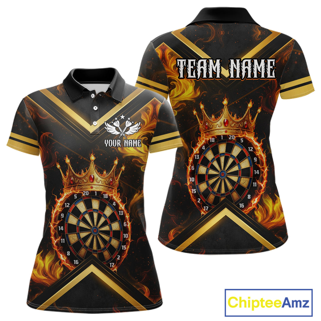 Black And Gold Dartboard Crown Darts Shirt For Women Custom Dart Jerseys Team Polo & 1/4 Zip TDM5278